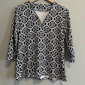 Lulu B Geometric Women's Top 3/4 Sleeves V Neck Beach Outdoor Small